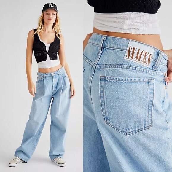 MOTHER Denim - NEW MOTHER SNACKS! Pleated Fun Dip Puddle Jeans Just a Little Nibble Straight